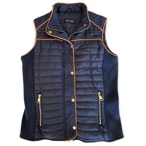 Charlie Paige Quilted Vest - Black with Brown Piping - Small - NWOT